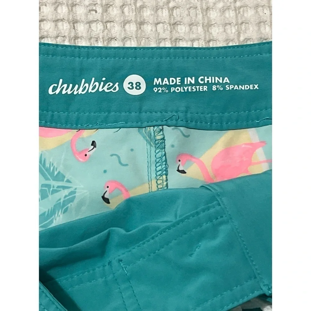 Chubbies Board Shorts Men's 38 Green Print Swim Trunks Drawstring